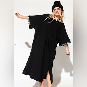 Dressed in Lala Frankie dress in b&w checkerboard, 2xl